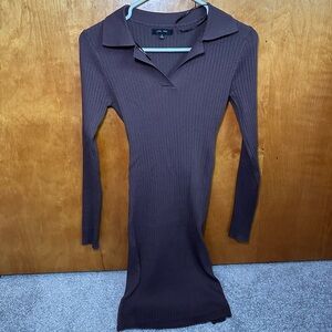 Brown ribbed bodycon dress